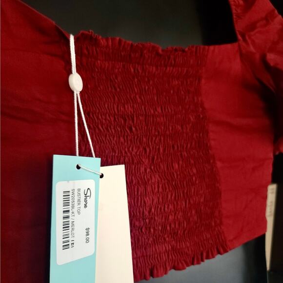 NWT | SHORE Red Crop Blouse Puff Sleeve Women sz. M Made in USA | MSRP $98 - Picture 4 of 4
